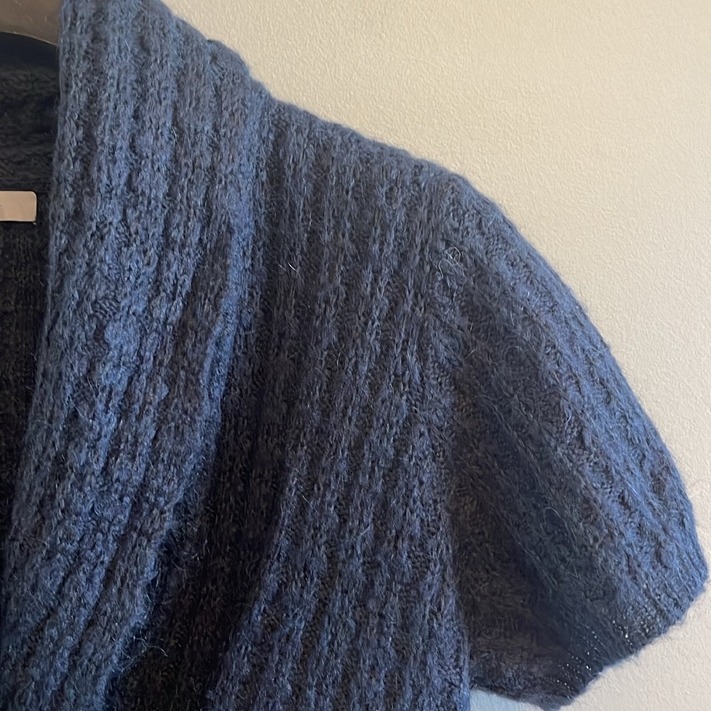 Shawl Collar Short Sleeve Faux Wrap Sweater - sz M - Picture 5 of 7